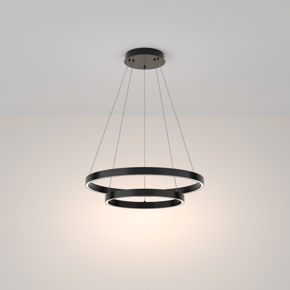 MOD058PL-L55BK MAYTONI Rim черная подвесная светодиодная люстра 2 кольца, 60см, 57W, 3000-4000K, диммируемая