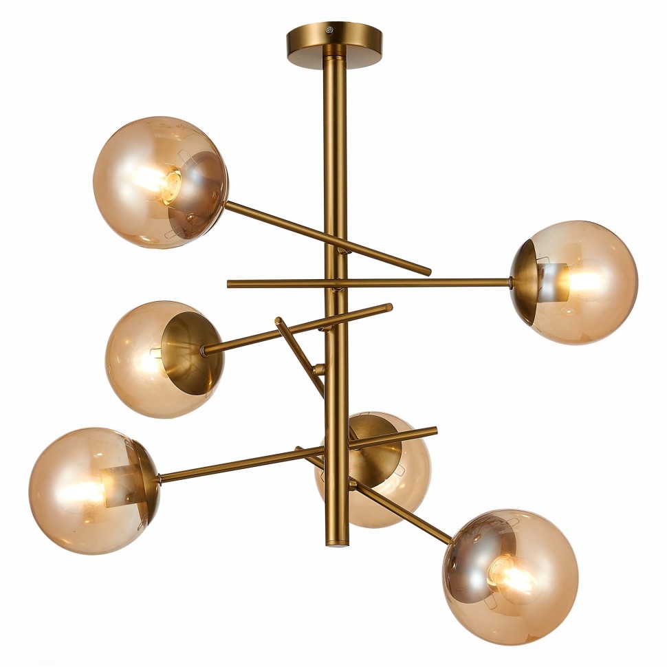 SLE1099-312-06 EVOLUCE Потолочная люстра на штанге Velio, латунь, янтарный