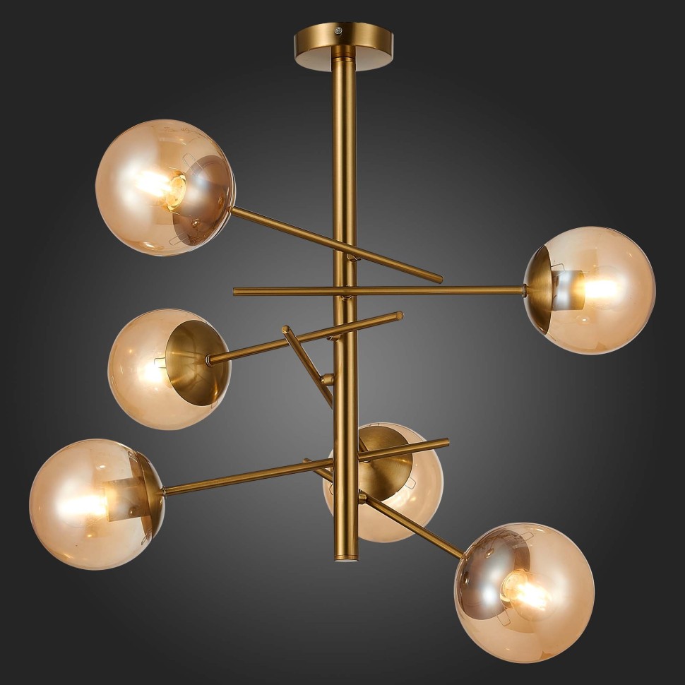 SLE1099-312-06 EVOLUCE Потолочная люстра на штанге Velio, латунь, янтарный