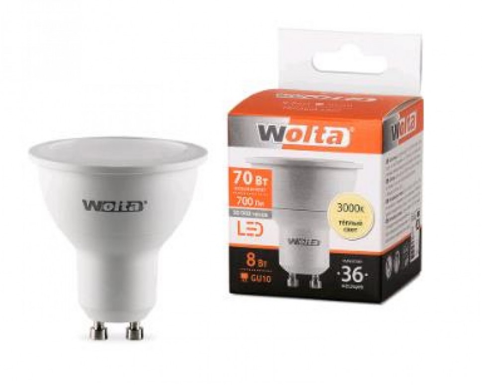 1254 Лампочка Wolta LED MR16/8W/4000K/GU10
