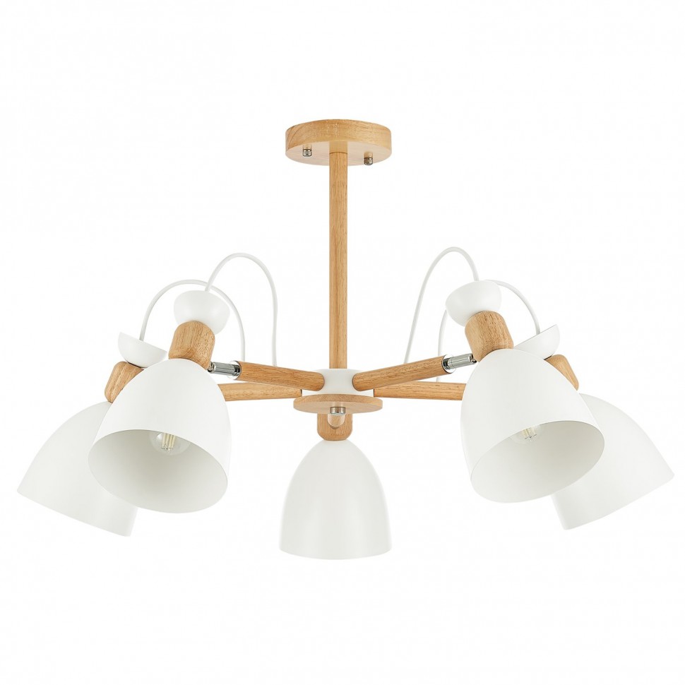 SLE103802-05 EVOLUCE Balcamo люстра потолочная в скандинавском стиле, с деревянными элементами, E27*5*60W