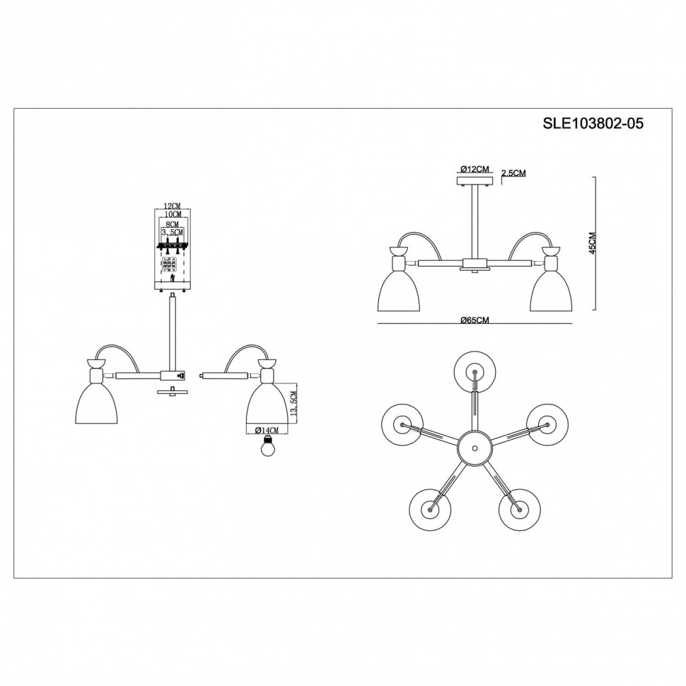 SLE103802-05 EVOLUCE Balcamo люстра потолочная в скандинавском стиле, с деревянными элементами, E27*5*60W