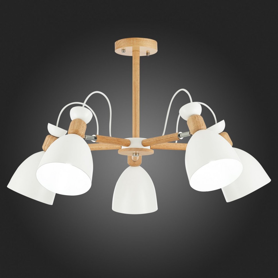 SLE103802-05 EVOLUCE Balcamo люстра потолочная в скандинавском стиле, с деревянными элементами, E27*5*60W