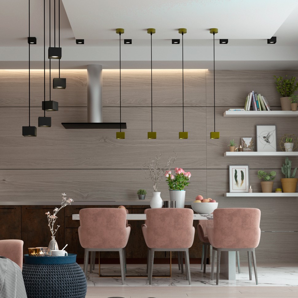 358672 NOVOTECH OVER Светильник подвесной светодиодный PATERA квадрат, золото, 12W, 4000K, 1200Lm