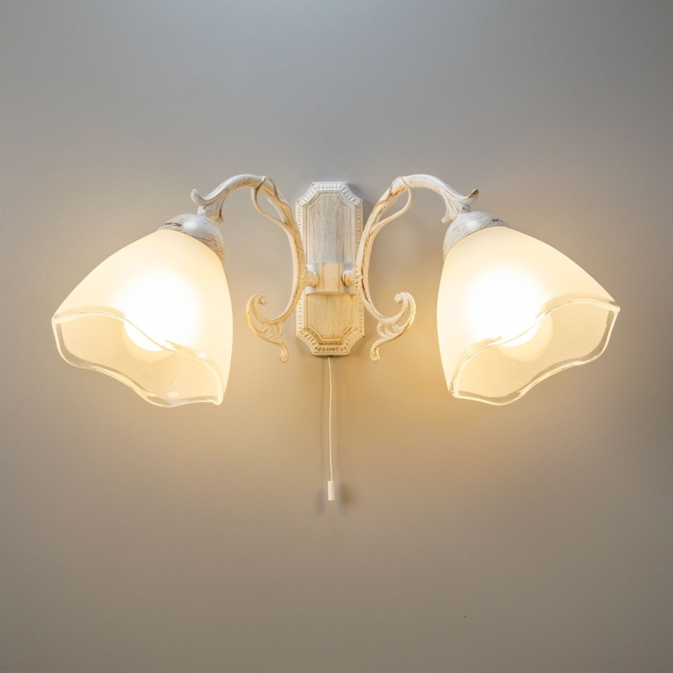 CL413420 CITILUX двойное бра с выключателем Патина Латур, белый, золото, E27*2*75W