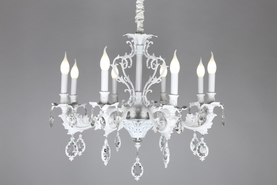 OML-74713-08 OMNILUX классическая подвесная люстра Senis, белая с хрусталем, E14*8*40W