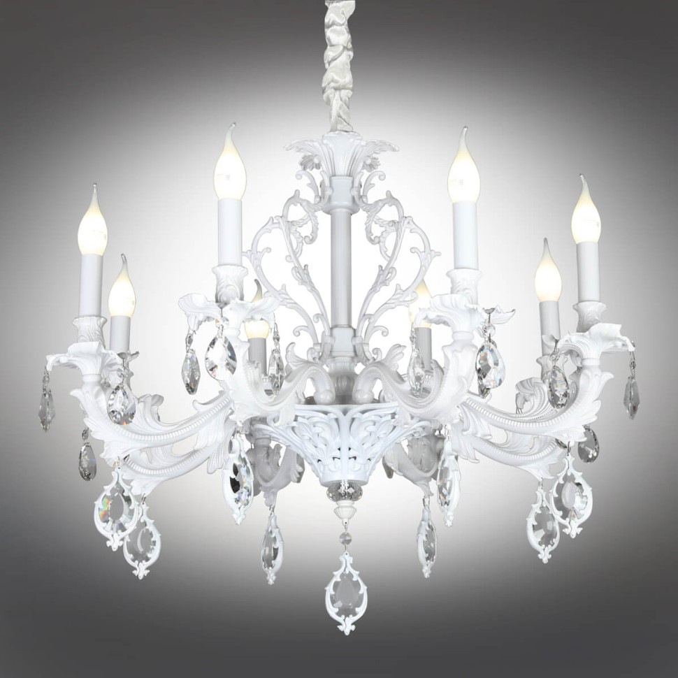 OML-74713-08 OMNILUX классическая подвесная люстра Senis, белая с хрусталем, E14*8*40W