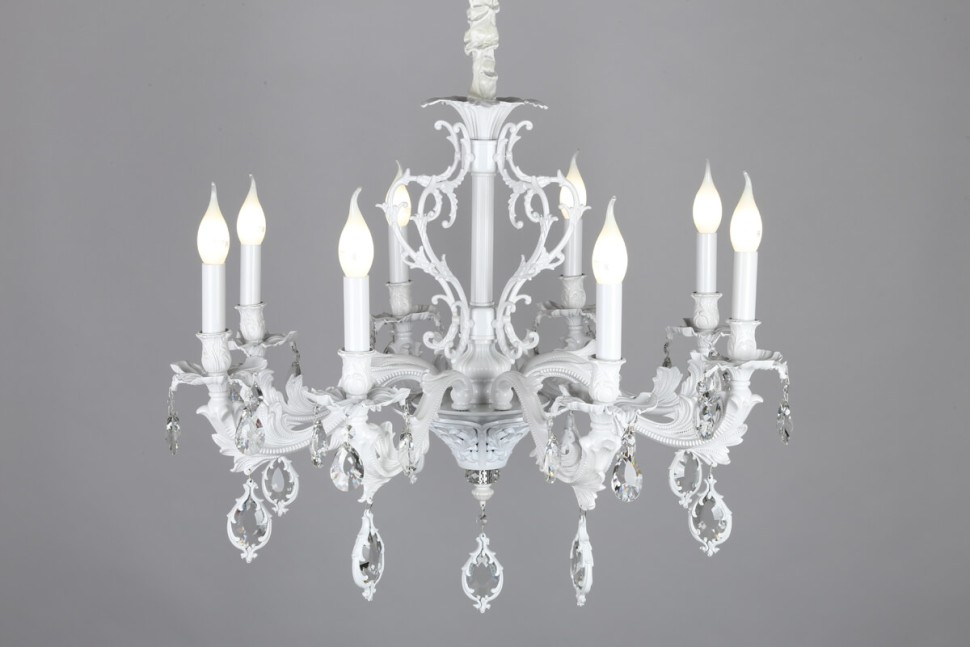 OML-74713-08 OMNILUX классическая подвесная люстра Senis, белая с хрусталем, E14*8*40W