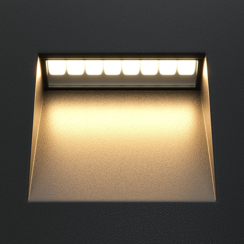 O038-L3B MAYTONI черная встраиваемая светодиодная подсветка ступеней Arca, IP65, 3W, 3000K